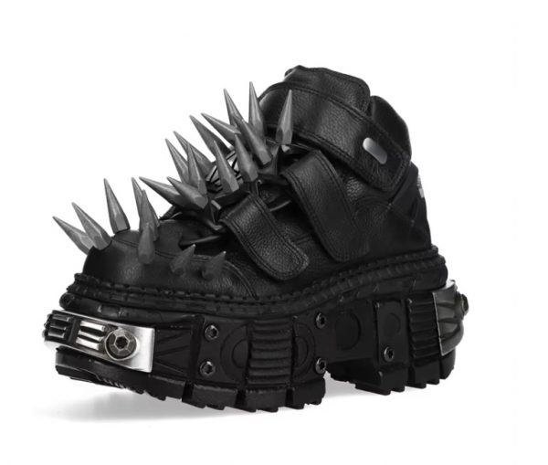 Women's Black Thick-soled Buckle-up Motorcycle Boots