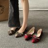1e584c57-eb19-4ff7-9c10-4bfdb742255c.jpg New Vintage Scoop Pointed Beaded Knot Plaid Low Heel Shoes
