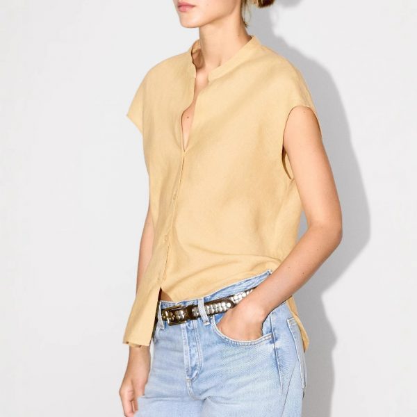 Minimalist Old Money Style Temperament Commute Style Pure Linen V-neck Sleeveless Shirt