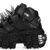 Women's Black Thick-soled Buckle-up Motorcycle Boots