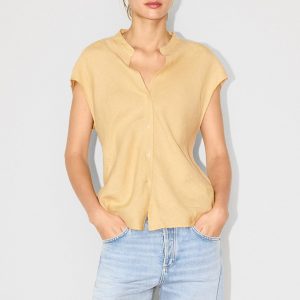 Minimalist Old Money Style Temperament Commute Style Pure Linen V-neck Sleeveless Shirt