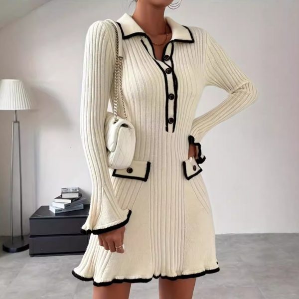 4f9fc6e8-45f1-48d4-b796-a87fad0bf843.jpg European And American Contrast Color Classic Style Elegant Slim Knit Dress