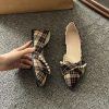 7919a419-6d19-43f4-9ec5-b22f600f9bdd.jpg New Vintage Scoop Pointed Beaded Knot Plaid Low Heel Shoes