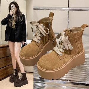 Stylish Chunky-soled Vintage Lace-up Versatile Boots For Women