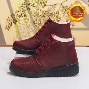 Womens Fleece-lined Extra-thick Insulated Short Boots With A Non-slip Flat Sole