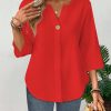 Loose-fitting Solid-color Casual Shirt With A Small V-neck And Buttons