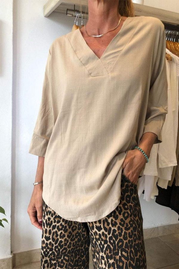 Women's Casual V-Neck Solid Color T-Shirt