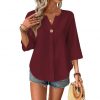 Loose-fitting Solid-color Casual Shirt With A Small V-neck And Buttons