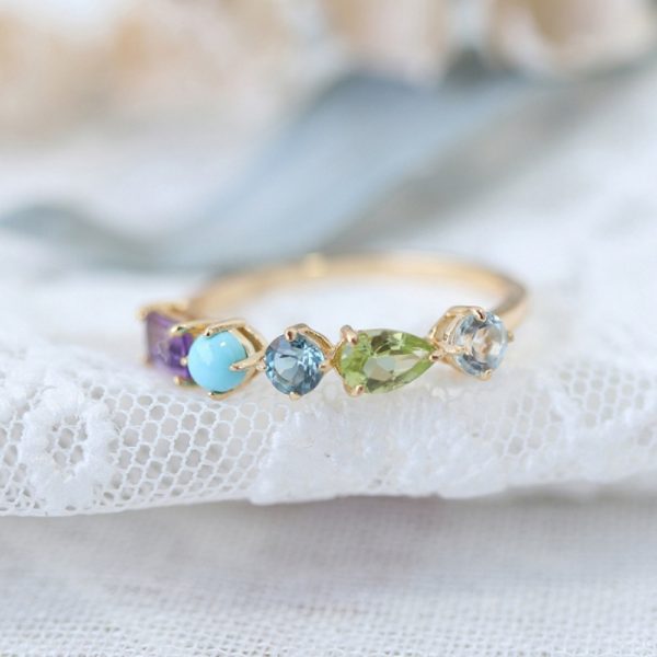 Minimalist Cold Tone Zircon Ring, Natural Colorful Gems, High-End Luxury Adjustable Index Finger Couple Rings