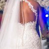 Mermaid Wedding Dress With Pearl Buttons Sleeveless Big Tail