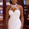 Mermaid Wedding Dress With Pearl Buttons Sleeveless Big Tail