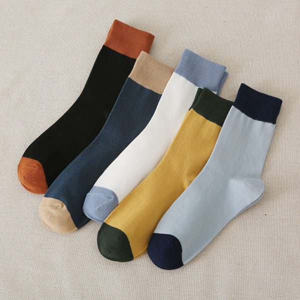Autumn And Winter Fashion Casual College Style Men'S Color-Blocking Terry Socks