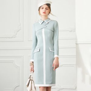 Round Waist Elegant Long-sleeved Commuter Temperament Pack Hip One-step Skirt