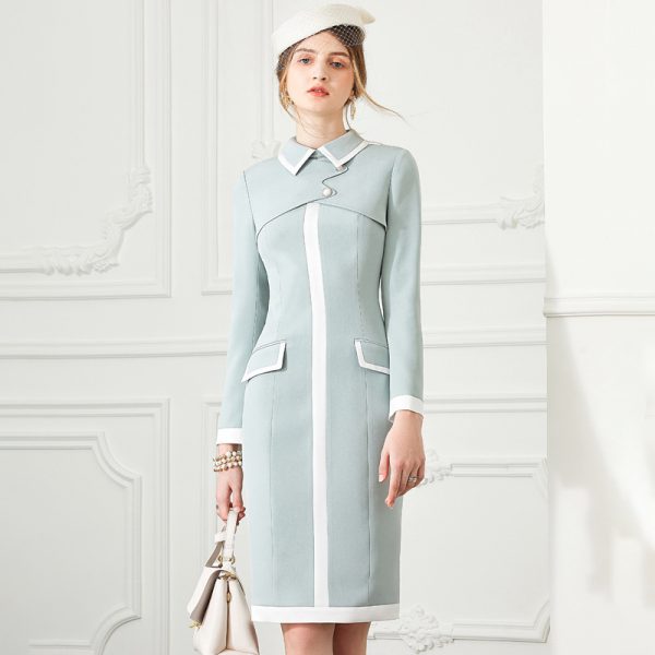 Round Waist Elegant Long-sleeved Commuter Temperament Pack Hip One-step Skirt