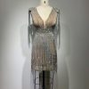 New Low Cut Tassel Hollow-out Tight Niche Diamond Sheath High Quality Dress