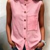 Fashionable Casual Solid-color Top With Buttoned Pockets