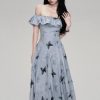 French Retro Gentle Off-shoulder Butterfly Print Dress