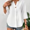 Loose-fitting Solid-color Casual Shirt With A Small V-neck And Buttons