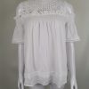 Off-shoulder Hollow-out Three-quarter Sleeve Shirt