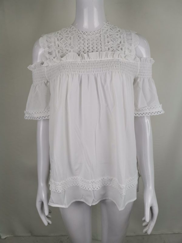 Off-shoulder Hollow-out Three-quarter Sleeve Shirt