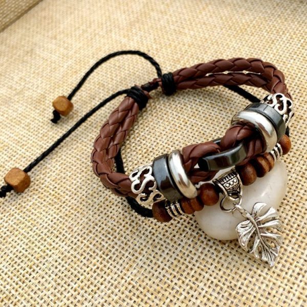 Cross stud braided leather bracelet