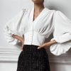 V-neck Top French-style Long-sleeve Work Shirt