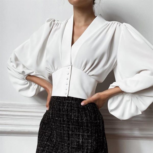 V-neck Top French-style Long-sleeve Work Shirt