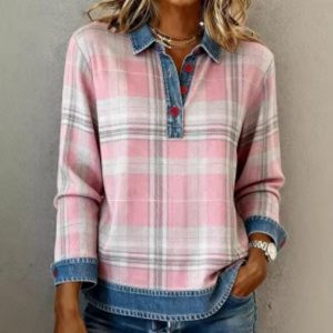New Retro 3D Digital Print Stand-Up Collar Long-Sleeve Top For Women