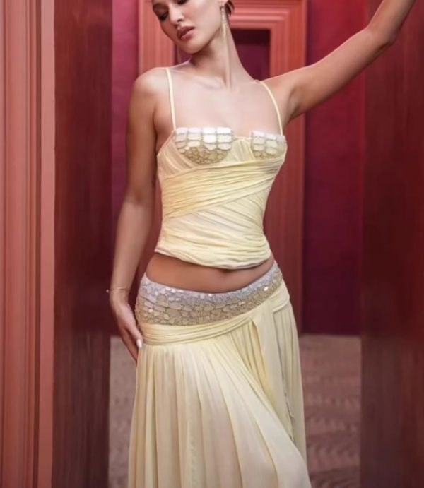 Resort Dress Shell Low-Cut Rhinestone Strap Top