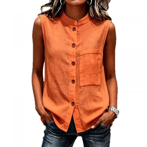 Fashionable Casual Solid-color Top With Buttoned Pockets