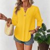 Loose-fitting Solid-color Casual Shirt With A Small V-neck And Buttons