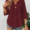 Loose-fitting Solid-color Casual Shirt With A Small V-neck And Buttons