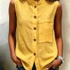 Fashionable Casual Solid-color Top With Buttoned Pockets
