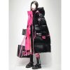 Womens Winter Loose Western-Style Over-the-Knee Long Thermal Patchwork Down Jacket
