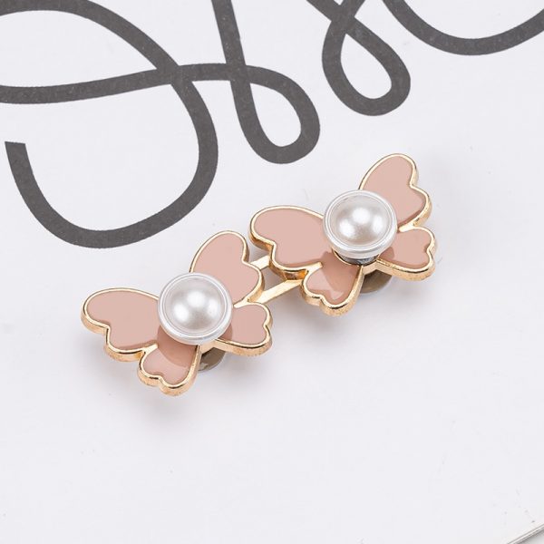 Pearl butterfly waist buckle-pink-alloy-1 pair