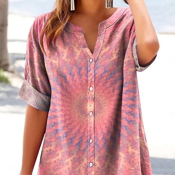 3D-printed Womens Casual Floral Short-sleeve Top