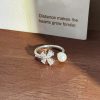 Light Luxury Fairy Sweet Girl Open Ring, Inlaid Diamond Butterfly Star Bow Flower & Shell Pearl, Exquisite Stackable Finger Ring