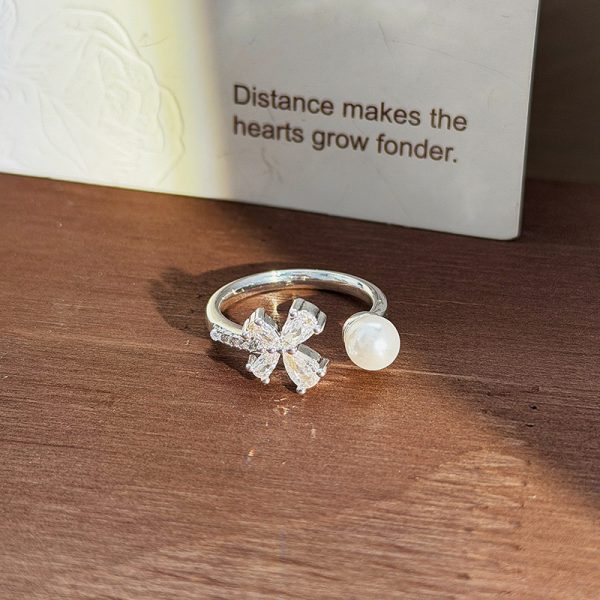 Light Luxury Fairy Sweet Girl Open Ring, Inlaid Diamond Butterfly Star Bow Flower & Shell Pearl, Exquisite Stackable Finger Ring