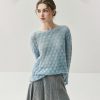 Cashmere Knit Sweater Womens Top With Hollow-out Feather Design