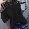 Off-shoulder Hollow-out Three-quarter Sleeve Shirt