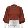 V-neck Top French-style Long-sleeve Work Shirt