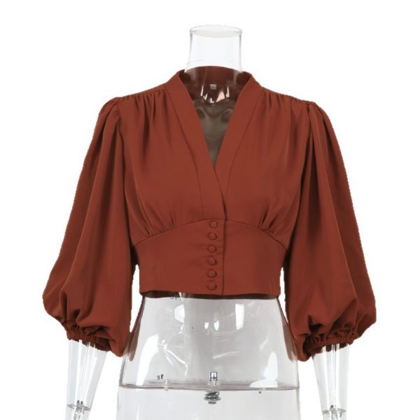 V-neck Top French-style Long-sleeve Work Shirt