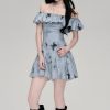 French Retro Gentle Off-shoulder Butterfly Print Dress