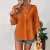 Loose-fitting Solid-color Casual Shirt With A Small V-neck And Buttons