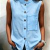 Fashionable Casual Solid-color Top With Buttoned Pockets