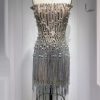 Solid-color Pearl- And Diamond-encrusted Tube Mini Dress With A Bandage-style Design