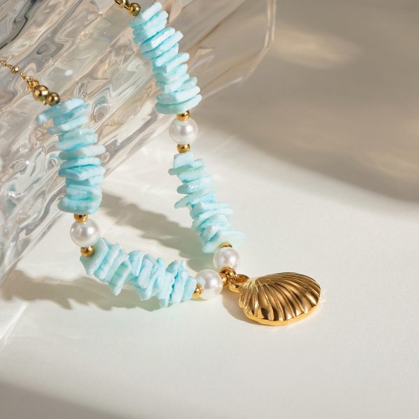 Mint Green Shell Patch Pearl Shell Pendant Necklace Jewelry