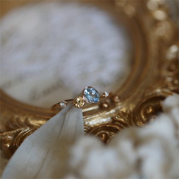 Luxury Minimalist Couple Bands, Shining Zircon Natural Color Gemstone, Cold Style Daily Wear Open Ring