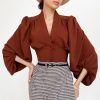 V-neck Top French-style Long-sleeve Work Shirt