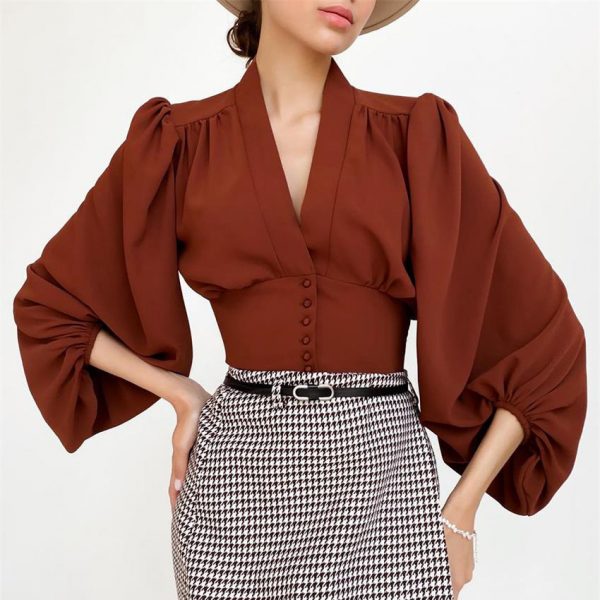V-neck Top French-style Long-sleeve Work Shirt